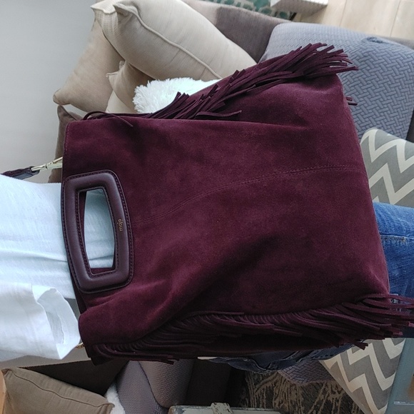 Maje Handbags - MAJE Sac M deep burgundy suede Boho fringe tote crossbody bag hippie Chic